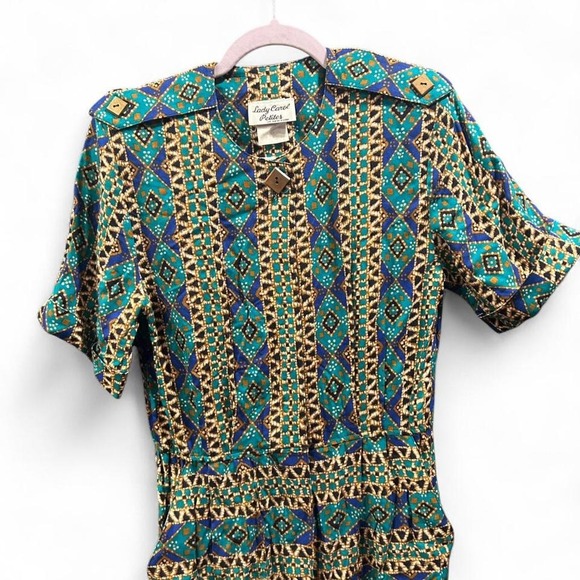 Women's retro Green and blue 80s funky‎ dress by Lady Carol NY size 6 - Picture 2 of 6
